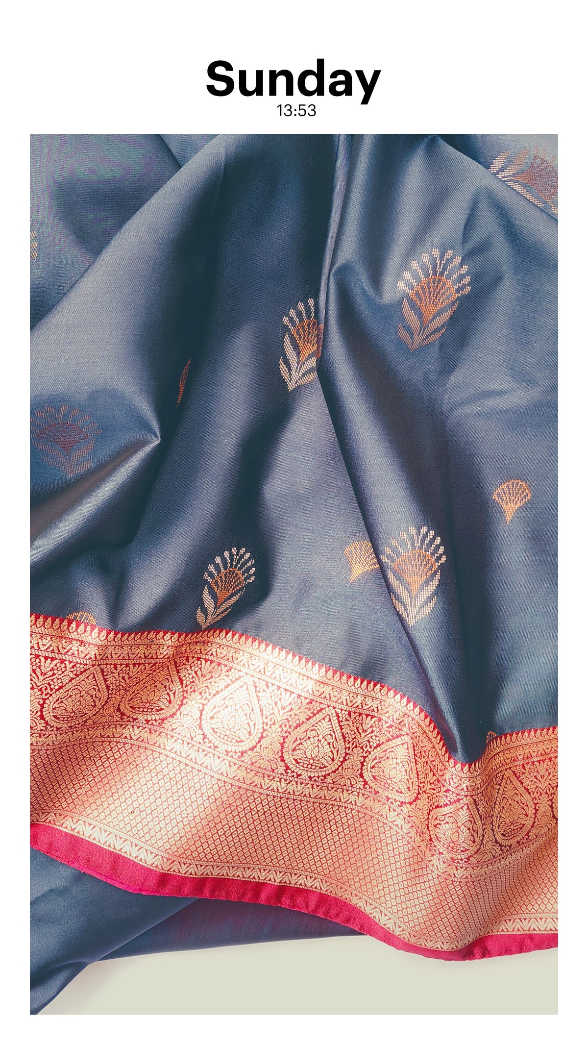 red and grey kanjivaram saree with flower buta and rich pallu
