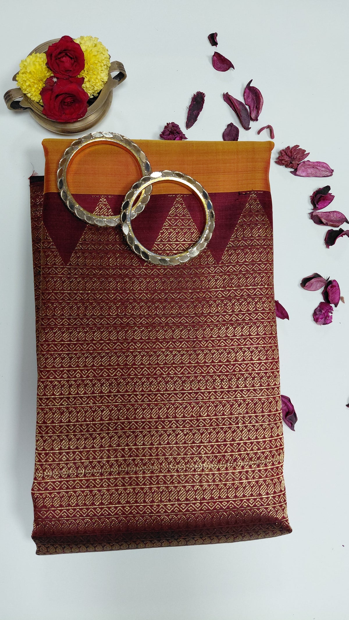 Orange Pure Silk Kanjivaram Heavy Handmade