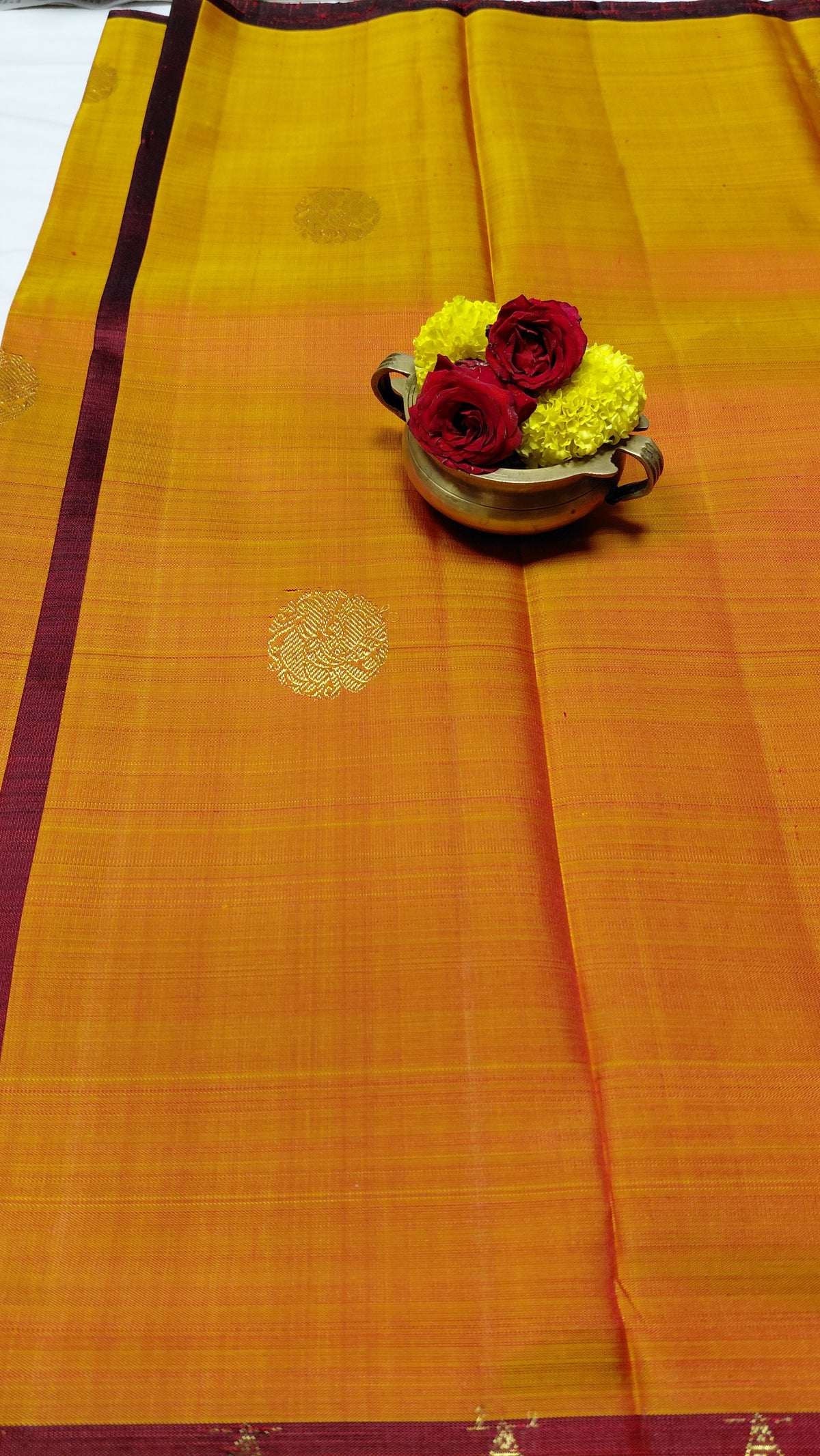 Orange Pure Silk Kanjivaram Heavy Handmade