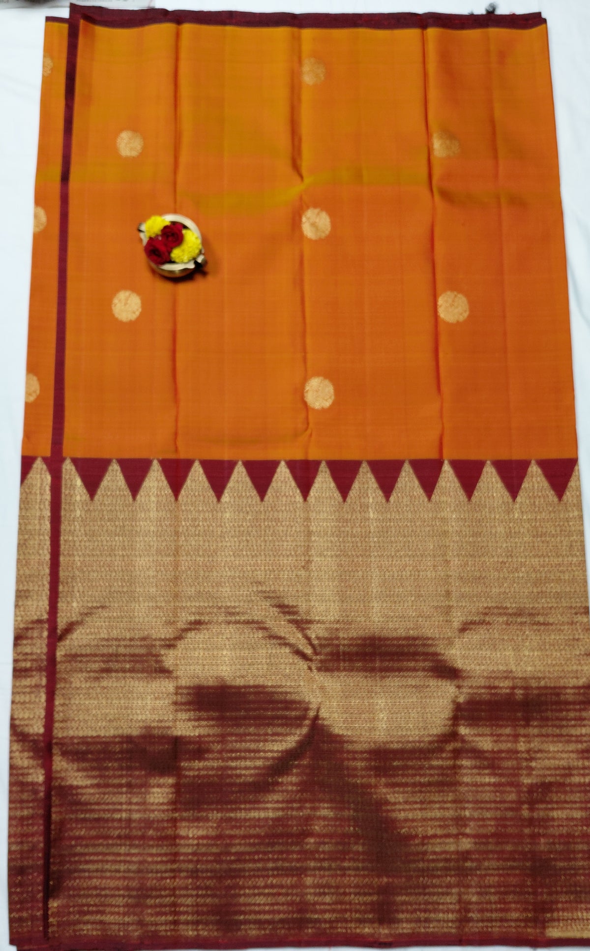 Orange Pure Silk Kanjivaram Heavy Handmade