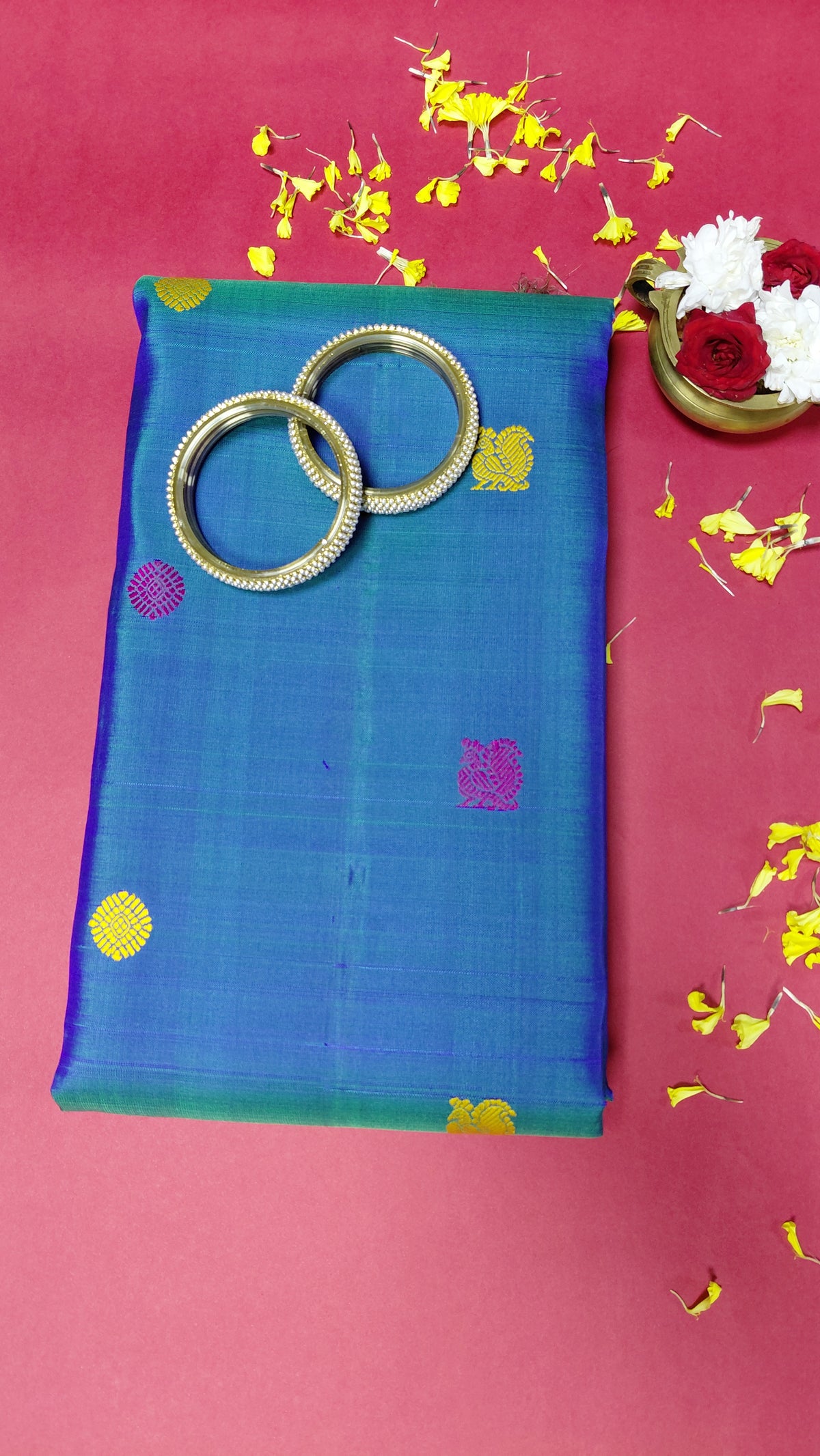 Blue Green Pure Silk Kanjivaram Heavy Handmade
