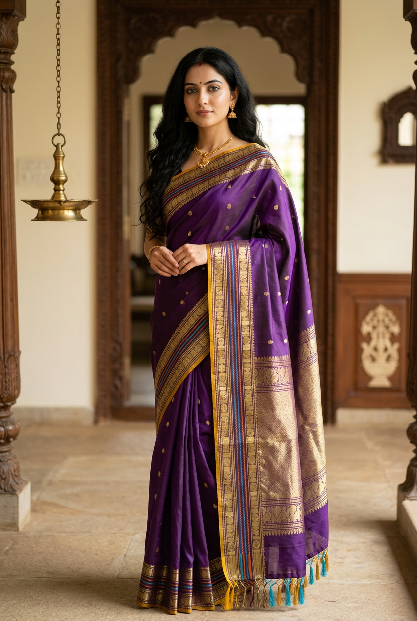 Rich Purple Pure Silk Kanjivaram Heavy Handmade