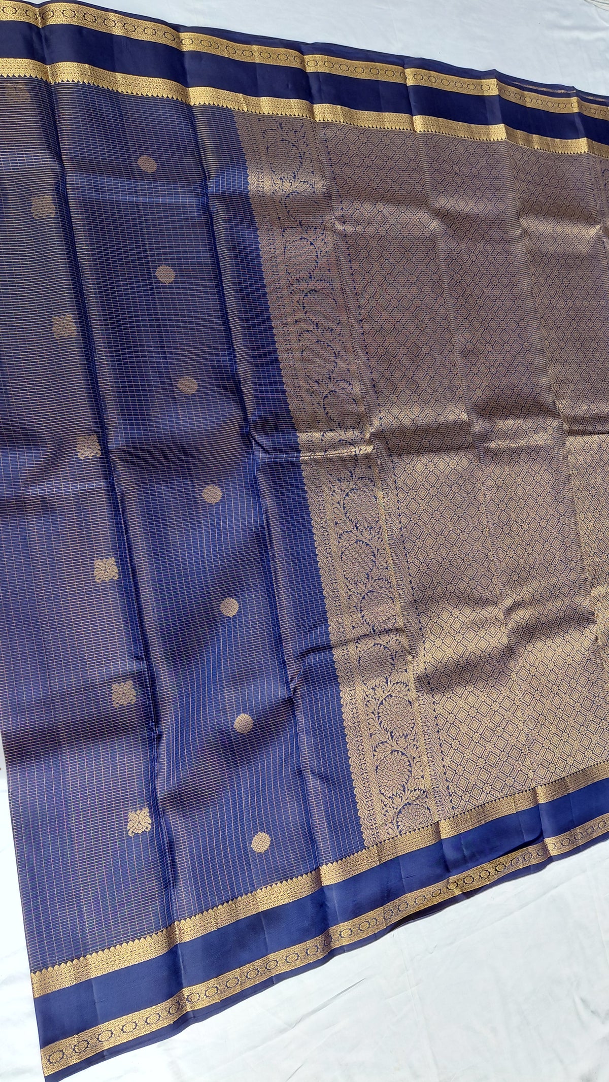 Royal Blue check Pure Silk Powerloom Kanjivaram