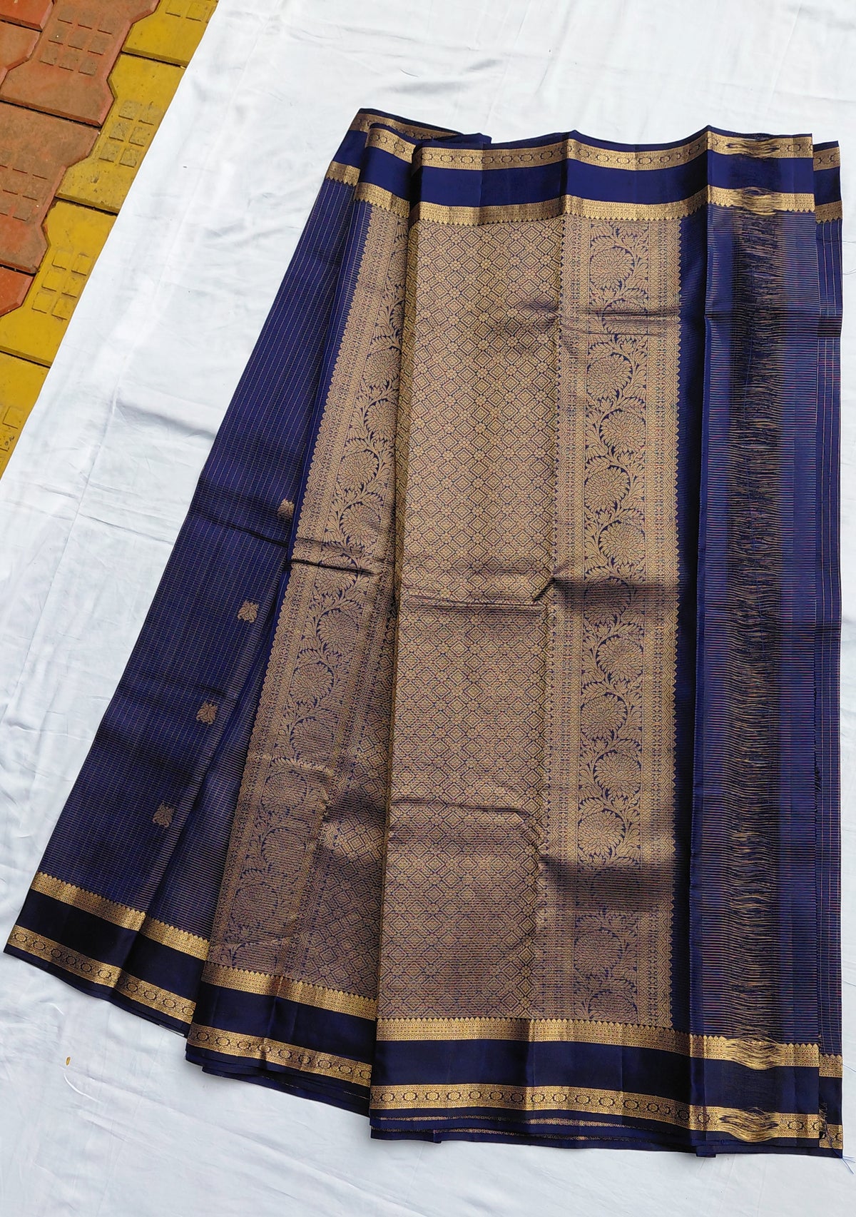 Royal Blue check Pure Silk Powerloom Kanjivaram