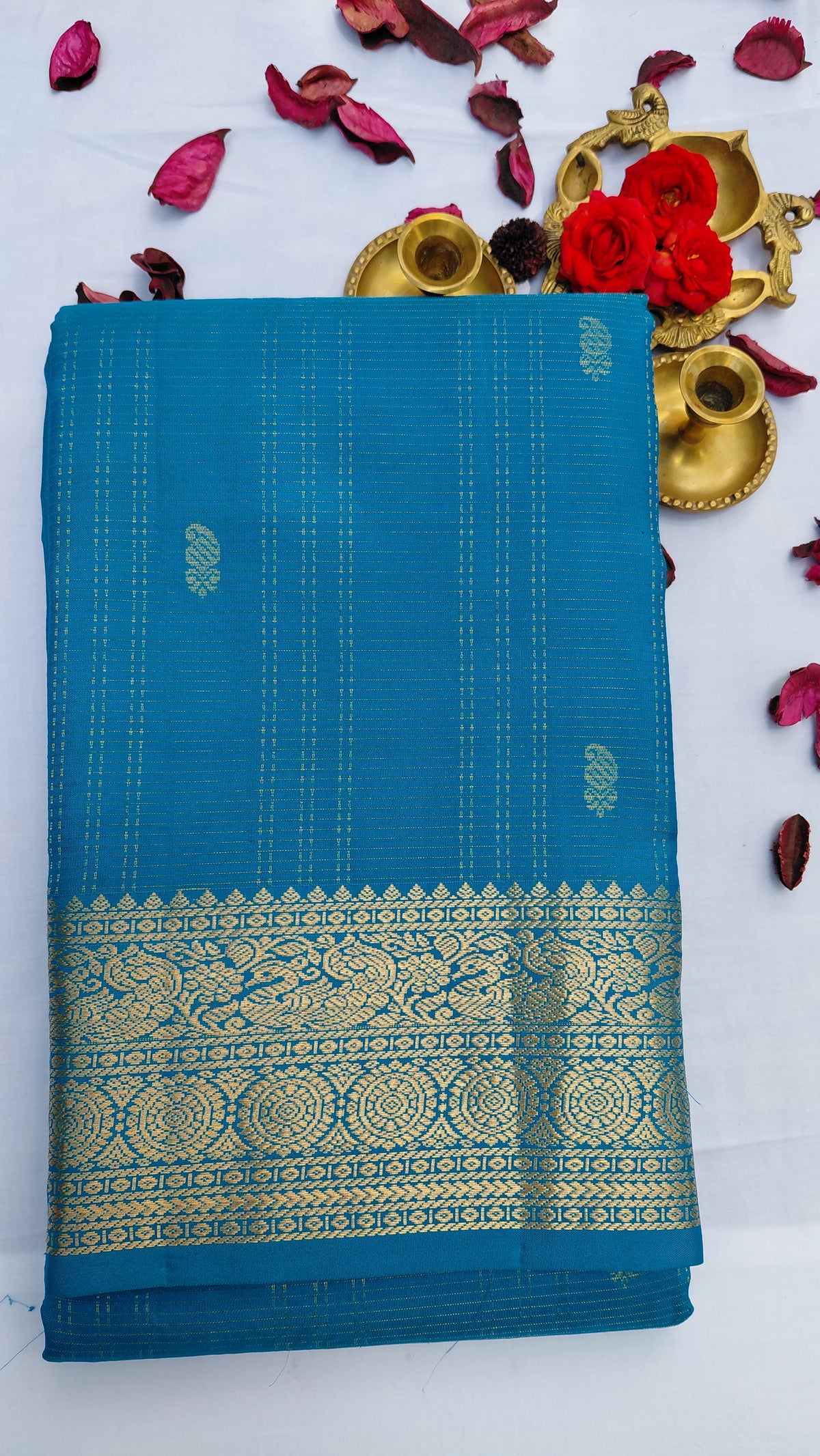 Tarquoise Blue Pure Silk Powerloom Kanjivaram