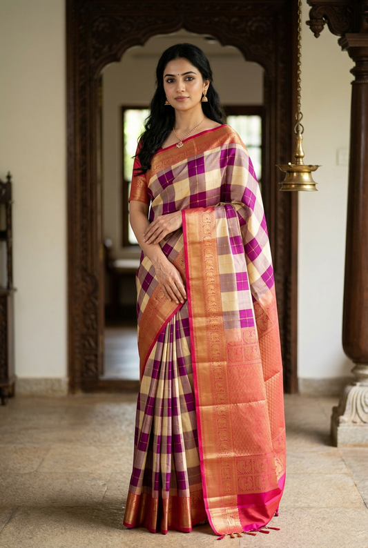 Check Pure Silk Powerloom Kanjivaram