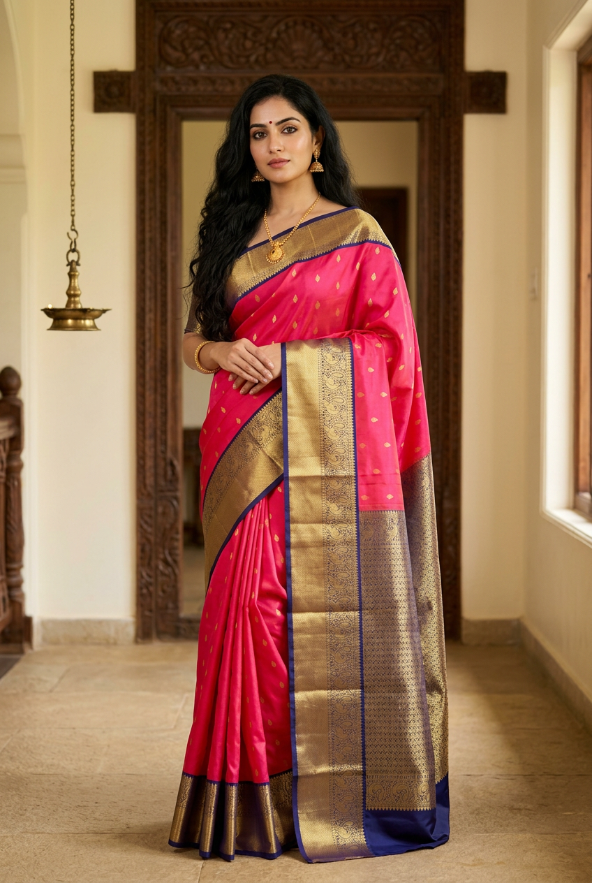 Pink Pure Silk Powerloom Kanjivaram