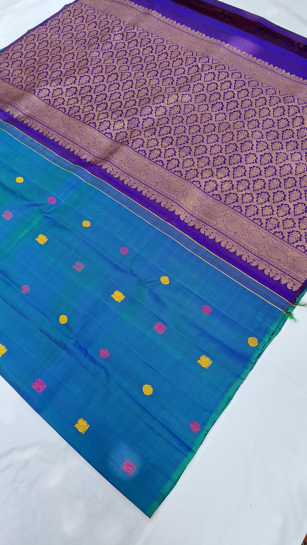 Blue Green Pure Silk Kanjivaram Heavy Handmade