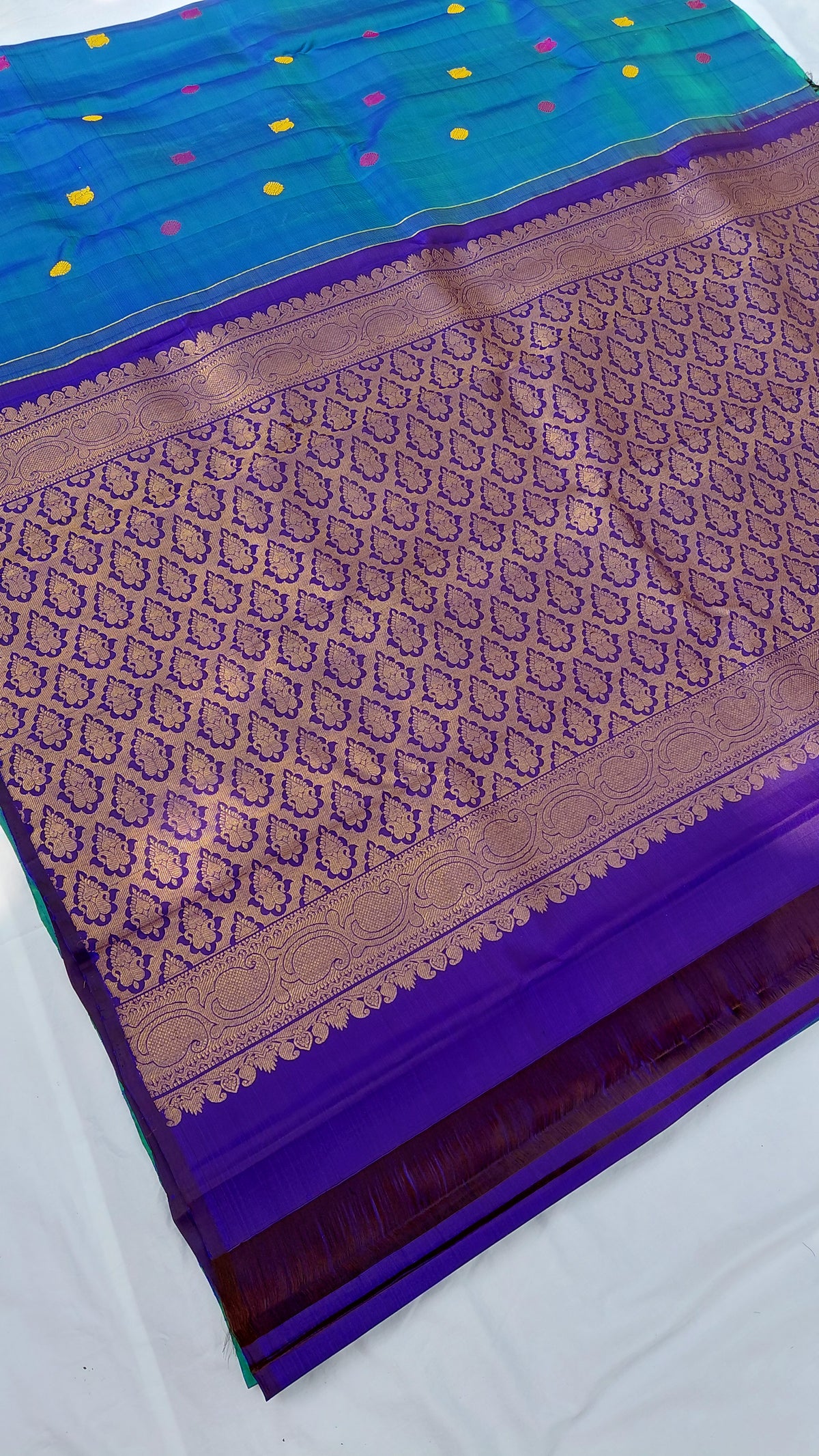 Blue Green Pure Silk Kanjivaram Heavy Handmade