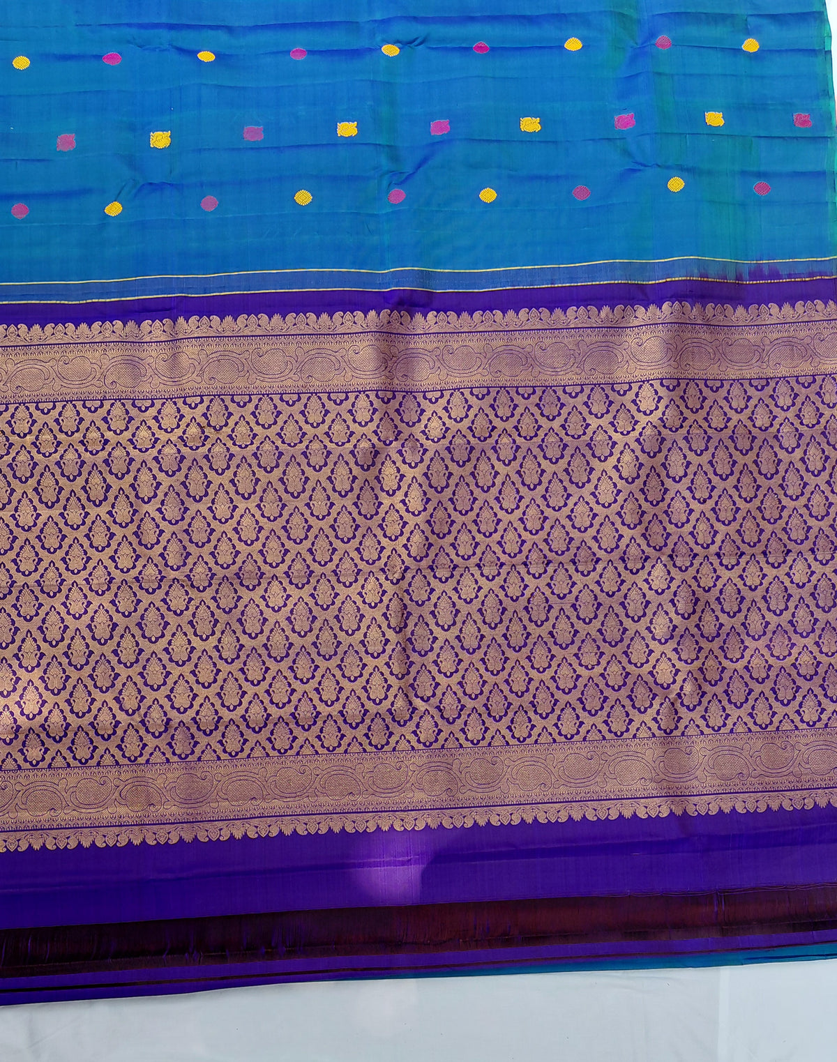 Blue Green Pure Silk Kanjivaram Heavy Handmade