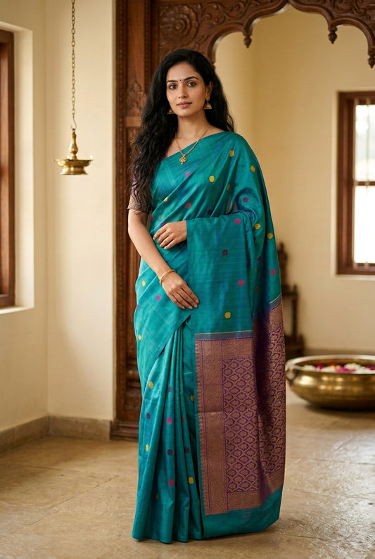 Blue Green Pure Silk Kanjivaram Heavy Handmade