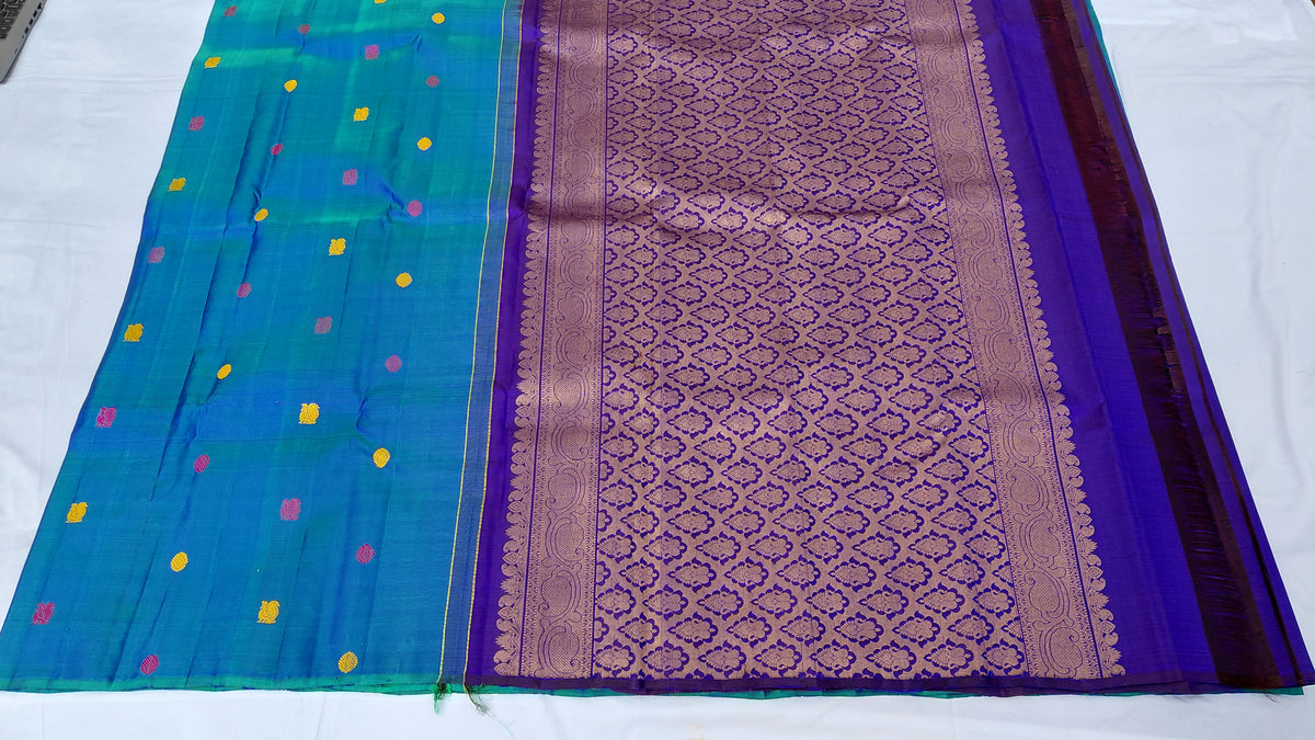 Blue Green Pure Silk Kanjivaram Heavy Handmade