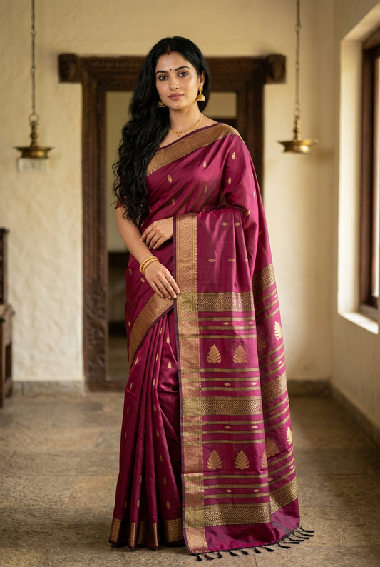 Deep Maroon Maheshwari  Saree
